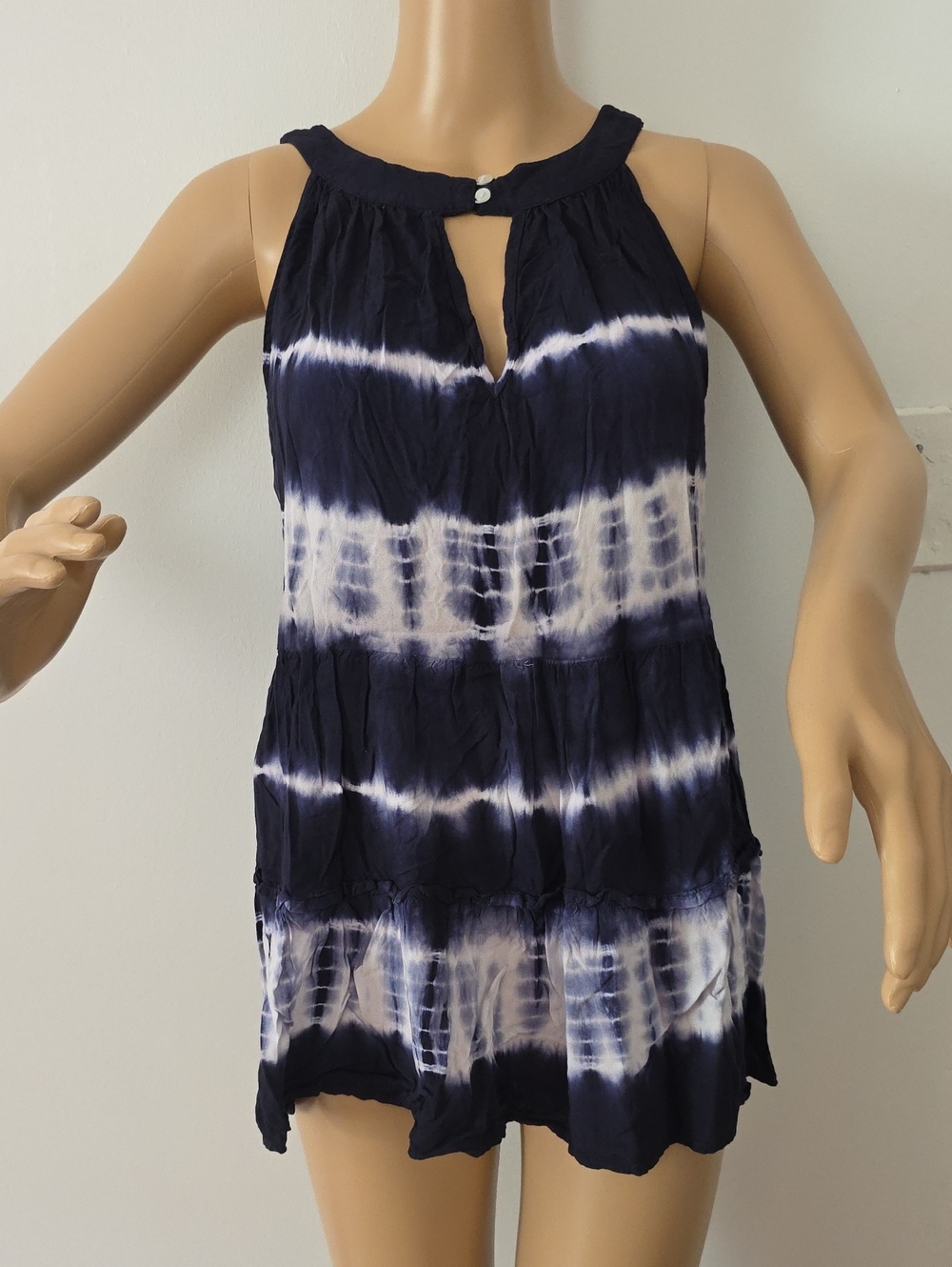 Unique Spectrum Navy and White Tie-Dye Sleeveless Tunic